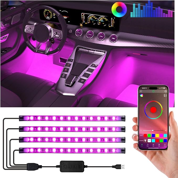 Car Led Lights Interior with Smart APP Control, Sync Music,DIY Mode,Multicolor Led Car Interior Light Kits,5V USB Led Lights for Cars, Trucks, SUVs