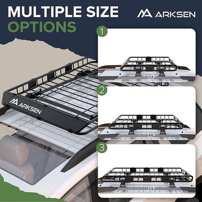ARKSEN 54" x 39" x 5" Roof Rack Cargo Basket with Extension, Heavy Duty Steel Rooftop Carrier with Waterproof Bag, Net&Tie Down Straps, 150 lbs Capacity, Universal Fit for SUV, Truck, RV, Pickup