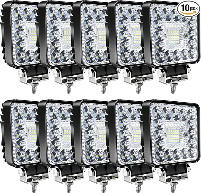 LED Off Road Lights, 4 Inch 123W LED Work Lights Pods, 12V 24V Offroad Driving Lights Accessories for Motorcycle Boat RV Truck Car ATV Snowplow SUV UTV (10Pack)