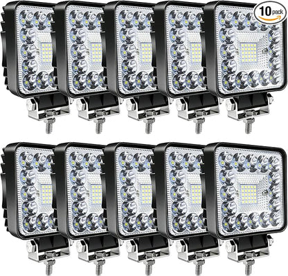 LED Off Road Lights, 4 Inch 123W LED Work Lights Pods, 12V 24V Offroad Driving Lights Accessories for Motorcycle Boat RV Truck Car ATV Snowplow SUV UTV (10Pack)