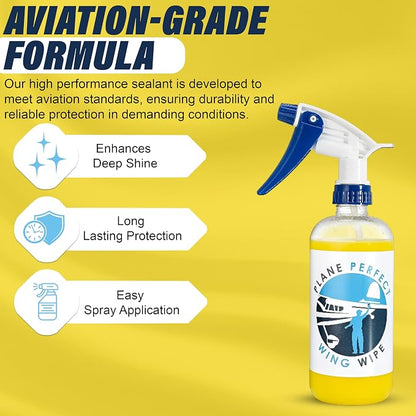 Plane Perfect Wing Wipe Quick Detail Spray Sealant - Hydrophobic Aviation Grade Spray Wax with UV Protection - Long Lasting Nano Spec Shine for Airplanes, Cars, Boats & Motorcycles | 128 Oz
