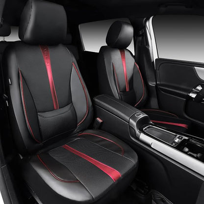 CAR PASS Nappa Leather Two Front Car Seat Covers, Water Resistant Faux PU Leather Seat Covers, 3D Foam Support Automotive Seat Covers Comfortable & Durable Universal Fit for Cars SUV Truck, Black Red