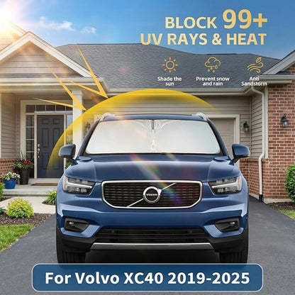 Windshield Sun Shade for Volvo XC40 2019-2025 2026 Double Layer 240T Front Window Shade Custom Fit XC40 Sun Visor Foldable Shade Blocks UV Rays Summer Must Have Car Accessories