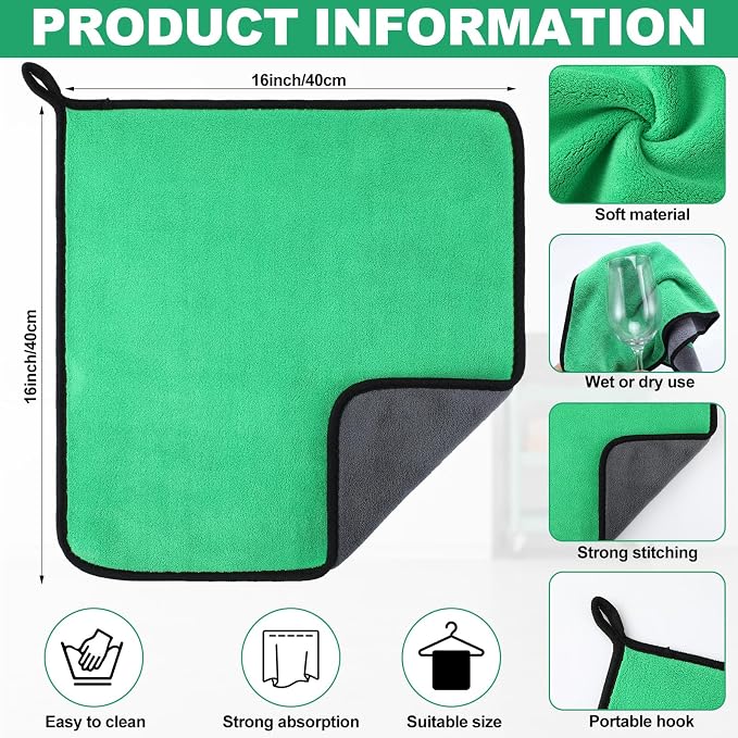 Nuenen 20 Pcs Microfiber Car Drying Towels Microfiber Cleaning Cloth 800 GSM Thick Plush Cleaning Dusting Cloth Auto Detailing Absorbent Towels Rags for Car Household Kitchen Window(Grey and Green)