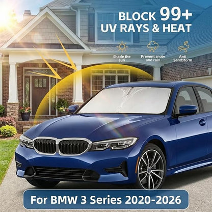for BMW 3 Series 2019-2024 2025 2026 Windshield Sun Shade - Custom Fit 3 Series Accessories 330i 330E M340i 328i 335i 320i 330i 325i Sun Visor Front Foldable Shade Blocks UV Rays Accessories