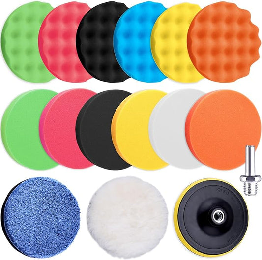 SIQUK 16 Pieces Buffing Pads 7 Inch Car Polishing Pad Kit Foam Polish Pads Wax Buffer Polisher Attachment for Drill
