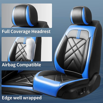 Trax Seat Covers Fit for Chevrolet/Chevy Trax 2024 2025 2026, Full Coverage Leather Waterproof Breathable Seat Covers, Automotive Seat Protectors, Airbag Compatible (2 Front Seats, Black-Blue)