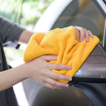 CARCAREZ Premium Microfiber Detailing Towels, 340 GSM Lint Free Car Buffing Waxing Polishing Drying Towels (6, Yellow, 16x16 Inch)