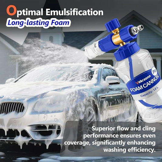 Foam Cannon for Pressure Washer, Professional Car Cannon Lance, 1L Wide Mouth Bottle, 1/4 Inch Quick Connector, 4000 PSI, 360 Rotatable Nozzle, Adjustable Thick Snow Foam, 1.2mm Orifice