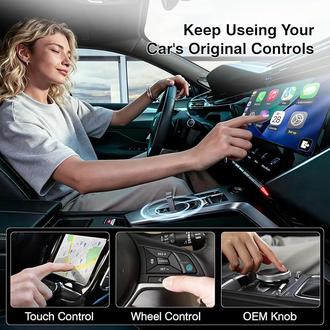 2-in-1 Wireless CarPlay & Android Auto Adapter Bluetooth 5.3 5GHz Wi-Fi No Audio Lag Auto Connect One-Click Switch Convert Wired to Wireless Plug & Play for iOS 10+ Android 11+ with USB A & Type-C