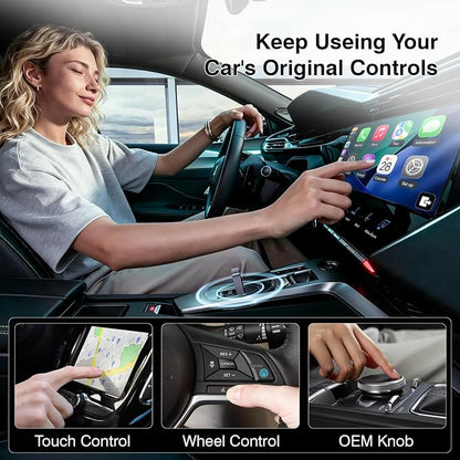 2-in-1 Wireless CarPlay & Android Auto Adapter Bluetooth 5.3 5GHz Wi-Fi No Audio Lag Auto Connect One-Click Switch Convert Wired to Wireless Plug & Play for iOS 10+ Android 11+ with USB A & Type-C
