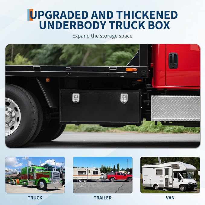 Black Steel Underbody Truck Box, Pickup Storage Box, Heavy Duty Diamond Plate Tool Box with Lock and Keys, Waterproof Trailer Storage Box (48" x 13" x 16"-Black)