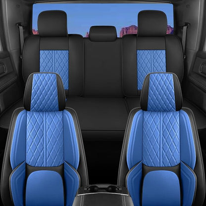 Custom Fit Chevy Silverado GMC Sierra 1500 2007-2026 2500/3500 HD Crew Cab Full Set Car Seat Covers - 5 Pack, Premium Faux Leather Truck Seat Protector with Airbag Compatible Design, BlackBlue
