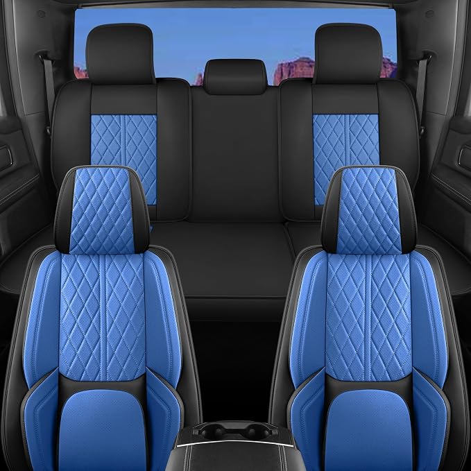 Custom Fit Chevy Silverado GMC Sierra 1500 2007-2026 2500/3500 HD Crew Cab Faux Leather Front Seat Covers - 2 Pack, Waterproof & Breathable Car Seat Protector for Truck, BlackBlue