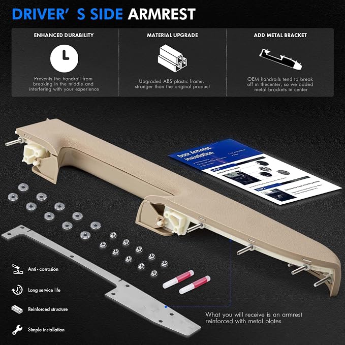 22818467 Front Left Driver Side Armrest Repair Kit Fit for Chevy Silverado 1500 2500HD 3500HD 2010-2014 For GMC Sierra 1500 2500 HD 3500 HD 2010-2014 Door Panel with Release Handle Below Armrest - Tan