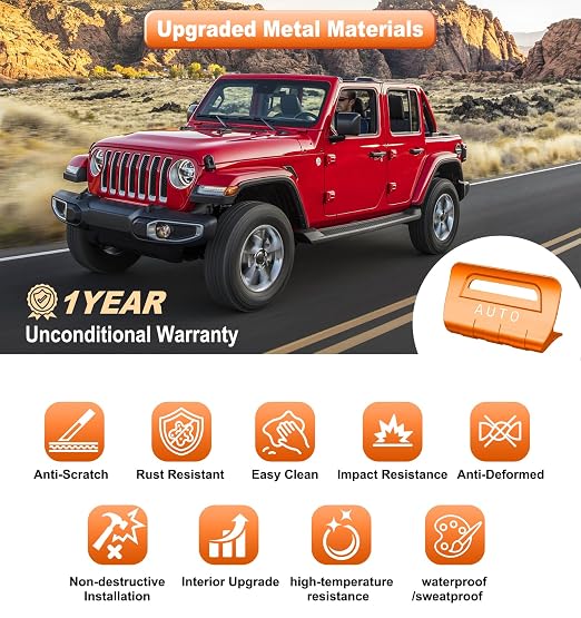 for Jeep 4 PCS Upgrade Metal Window Switch Button Cover Compatible with Jeep Wrangler JL JLU 2026 2025 2024 2023 2022 2021 2020 2019 2018 & Gladiator JT 2020-2026 Interior Accessories (Orange)