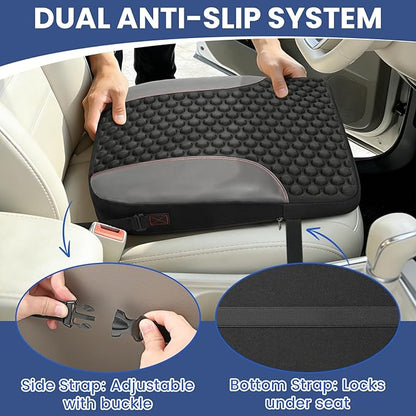 Car Seat Cushion for Driving, Driver Seat Pad with Honeycomb Message Dots - Ergonomic Auto Car Seat Pillow for Long Drives, Office Chair, Truck, Wheelchair - Coccyx & Lower Back Pain Relief - Black