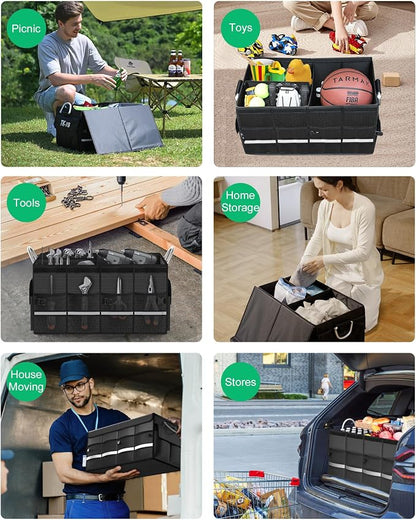Trunk Organizer for SUV - Car Organizer with Removable Cooler Bag,Collapsible Multi Compartment 1680D Waterproof Sturdy Cargo Storage for Car Accessories Women Men (Extra Large)