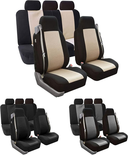 FH Group FH-FB302114 All Purpose Flat Cloth Car Seat Covers Solid Black Color with F11306 Vinyl Floor Mats- Fit Most Car, Truck, SUV, or Van