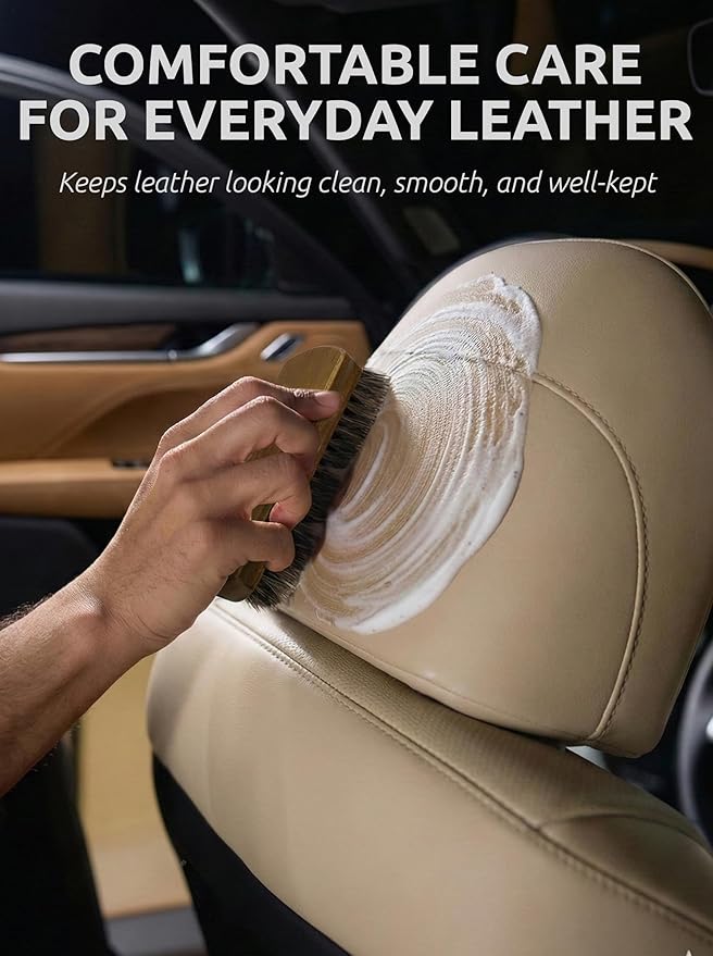 TAKAVU Leather & Upholstery Cleaning Brush Set, 100% Horse Hair Bristle, to Clean Car Seats & Leather Sofas, for Alcantara, Interiors, Furniture, Boots, Shoes, Bags and More