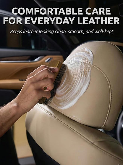 TAKAVU Leather & Upholstery Cleaning Brush Set, 100% Horse Hair Bristle, to Clean Car Seats & Leather Sofas, for Alcantara, Interiors, Furniture, Boots, Shoes, Bags and More