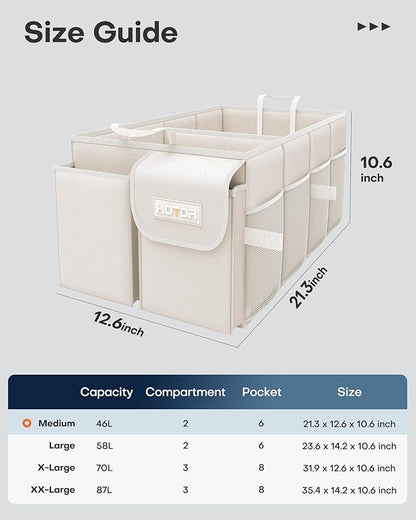 HOTOR Trunk Organizer for Car - Car Organizer, Foldable Trunk organizer for SUVs & Sedans, Sturdy Organization for Car Accessories, Tools, Sundries, Beige, 2 Compartments, 21.3"×12.6"×10.6"