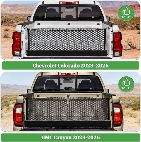 3-Layer Cargo Net for Chevrolet Colorado, GMC Canyon 2023-2026 | Zipper Bag Truck Bed Net for Groceries, Heavy Duty Oxford Cargo Organizer Storage Nets with Carabiners for Camping