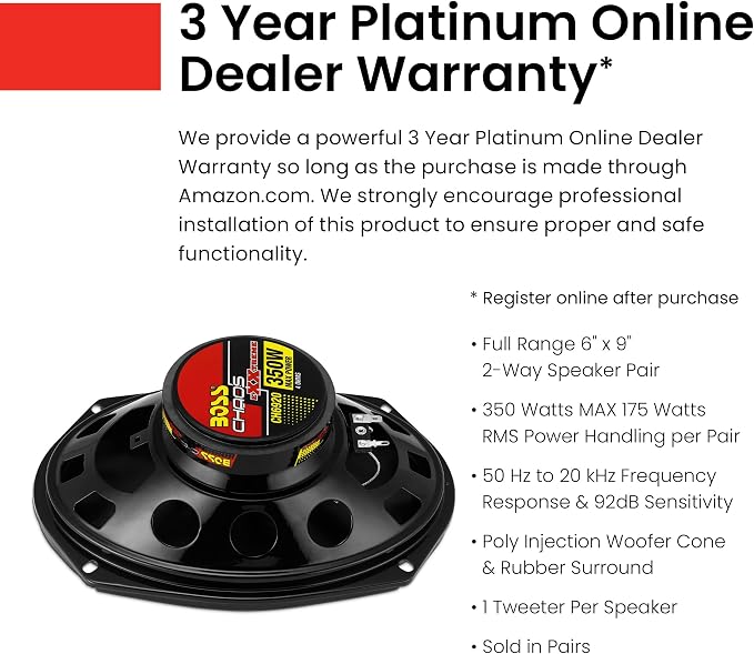 BOSS Audio Systems CH6930 Chaos Series 6 x 9 Inch Car Stereo Door Speakers - 400 Watts Max, 3 Way, Full Range Audio, Tweeters, Coaxial, Sold in Pairs
