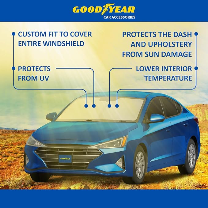 Goodyear Foldable Windshield Sunshade for Hyundai Elantra 2017-2020, Car Accessories, Sunshade Cover, Sun Shade Car Windshield, Window Sun Blocker - GY008352