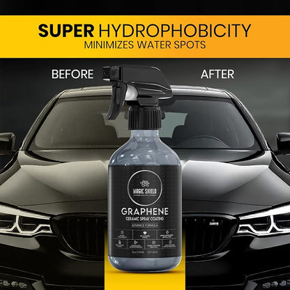 Magic Shield Graphene Ceramic Spray Coating - LAST SO LONG! Quick & Easy for Cars, Motorcycles, Boats & More - Professional-Grade Sealant for Maximum Gloss & Shine - Waterless Wash & Wax - 9oz Bottle