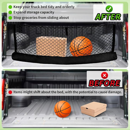 Truck Bed Cargo Net, Universal Fit for Ford F150, Chevy Silverado, GMC Sierra, Heavy Duty Storage Net with Bag