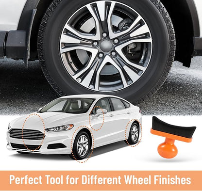 Large Tire Shine Applicator, Car Tire Shine with Curved Brush Head - Large Automotive Tire Dressing Applicator Brush with Storage Stand for Tire Shine Tire Detailing, 3.6 Inch Length (Orange)
