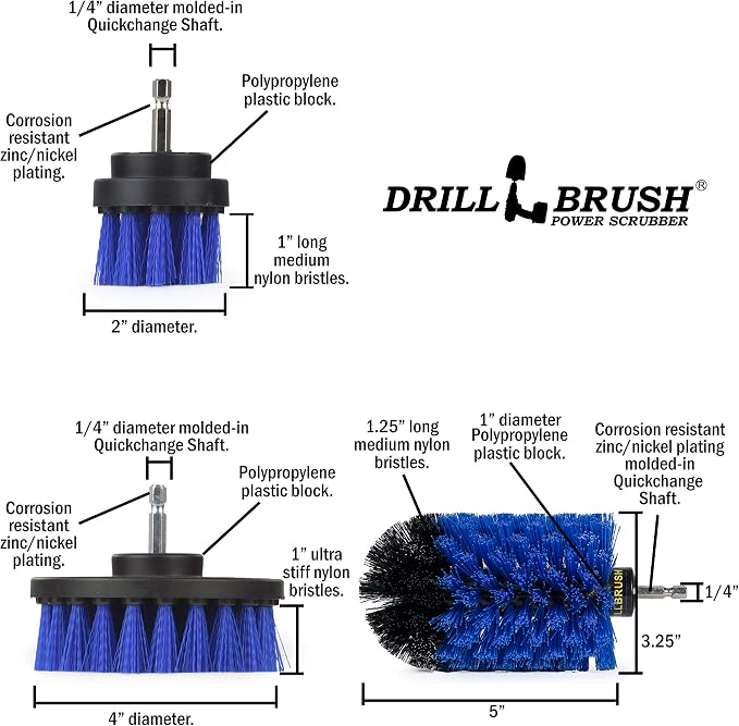 Blue Medium Stiffness Boat Brush Cleaning Set - Pool Liner Cleaning Tools Supplies - Pool Cleaner - Professional Aquarium Cleaner Set - Car Wash Detailing and Scrubbing Brush Kit – Boat Scrubber