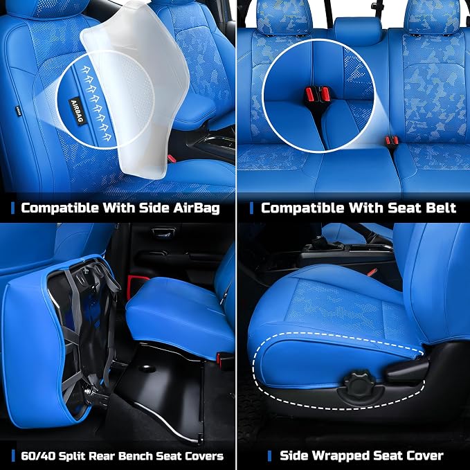 Carlimeki Leather Seat Covers Custom Fit for Tacoma Gen 3rd (2016-2023) Double & Crew Cab, for SR, SR5, Limited, TRD Pro, TRD Sport, TRD Off-Road, Trail Special Edition - Fully Covered