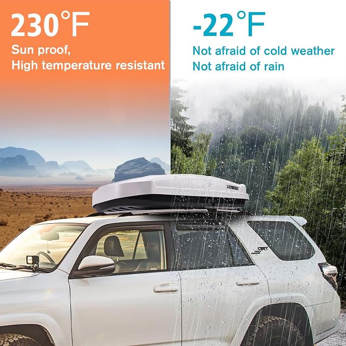 Hard Shell Rooftop Cargo Carrier with Roof Box, Heavy Duty Weatherproof 15.5 Cubic Feet Rooftop Cargo Carrier for Car Storage, White