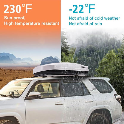 Hard Shell Rooftop Cargo Carrier with Roof Box, Heavy Duty Weatherproof 15.5 Cubic Feet Rooftop Cargo Carrier for Car Storage, White