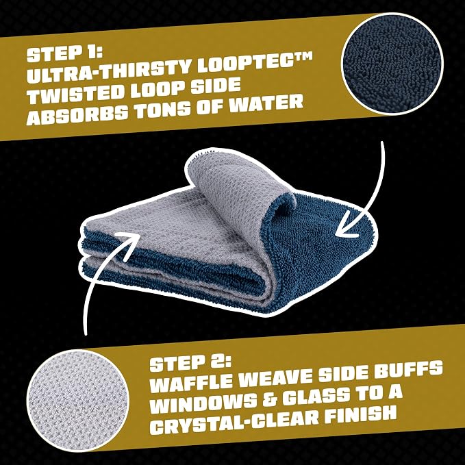 Chemical Guys Clean Stroke Dual-Sided Microfiber Glass Towels - 16 x 16 Premium Streak-Free Cloths for Cars, Trucks, SUVs - Scratch-Free, Lint-Free Detailing Towels for Clear Glass & Mirrors (2 Pack)