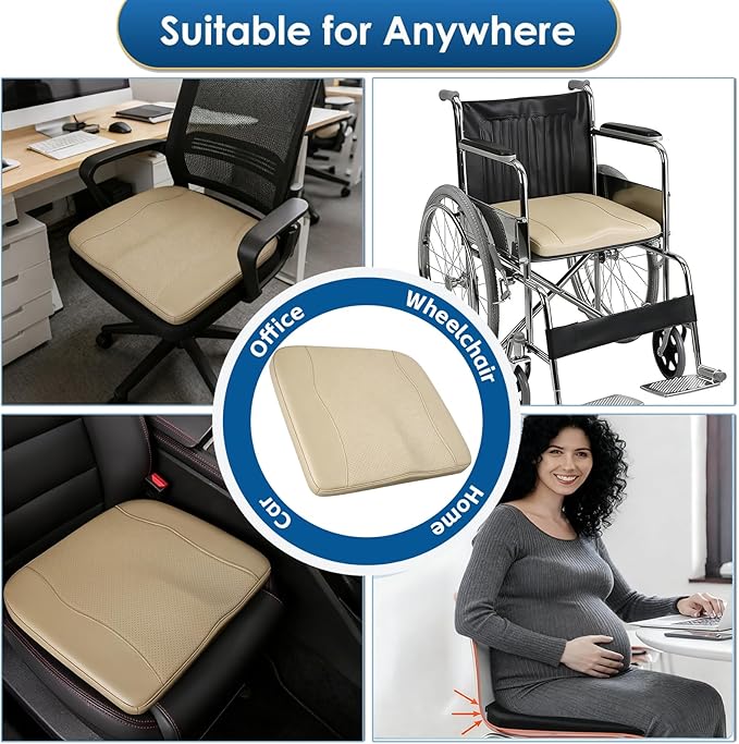 Car Seat Cushion,Thickened Comfort Memory Foam Seat Cushions for Car and Office Chair - Sciatica & Lower Back Pain Relief, Driver Seat Pillow for Auto, Office Chair, Wheelchair Pad-Beige