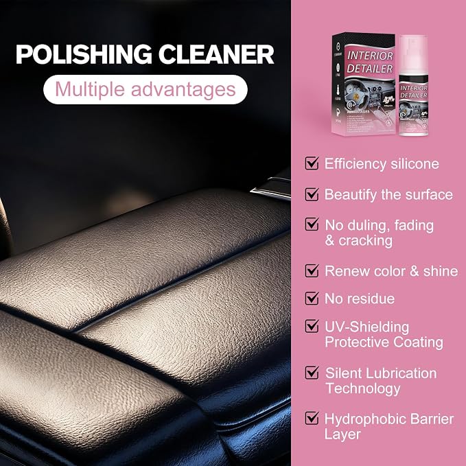 Polishing Cleaner Car Interior Detailer Spray, 2026 Upgrade Car Interior Detailer Spray for Dashboard, Leather & Vinyl with UV Protection, 2Pack(100ml x 2)