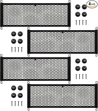 Frienda 4 Pcs Stretchable Small Cargo Net Pocket Boat Storage Mesh Net Elastic Automotive Storage Pouch with Mounting Screws and Hooks for Truck Car SUV Boats (29 x 9.8 Inches)