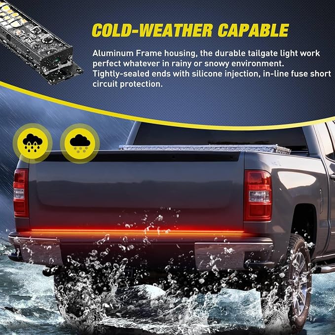 Nilight Truck Tailgate Light Strip 60" Aluminum FrameTriple Row Light Bar 1200 LED w/ Red Running Brake White Reverse Light Red Sequential Turn Signal