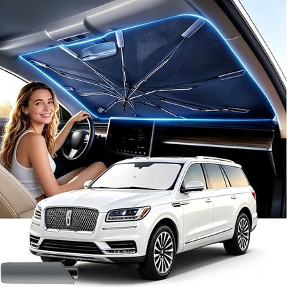 2026 Upgraded Car Windshield Sun Shade Umbrella, UV & Heat Block, Foldable Front Window Cover – Keep Interior Cooler, Protect Dashboard & Seats – Universal Fit for SUV, Truck, Sedan (57"x31.5")
