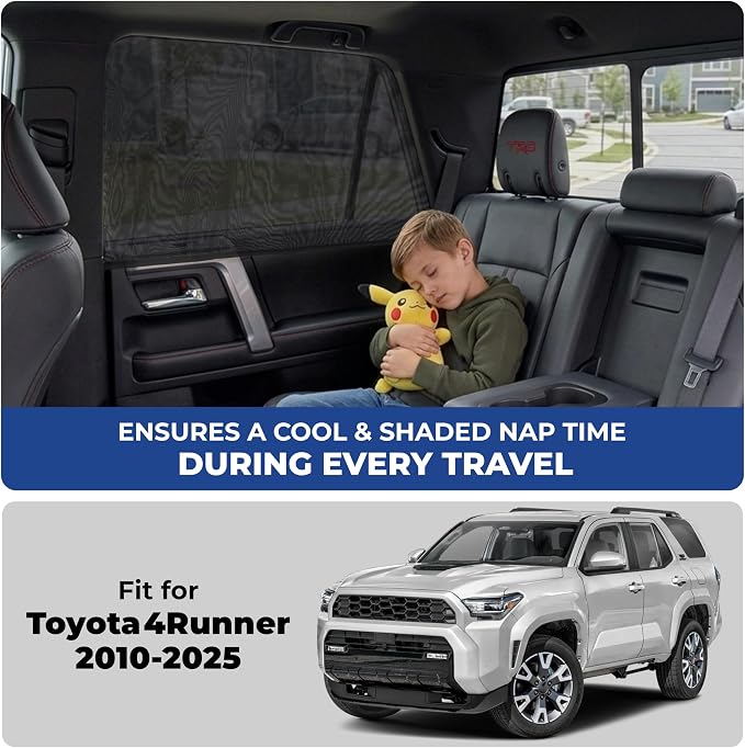 EcoNour Car Window Screen for Toyota 4 Runner (2010-2025) 2 Pack | Breathable Mesh Camping Window Covers | 100% Protection from Bugs, Mosquito & UV | Baby Safe Privacy Blackout Net | Car Accessories