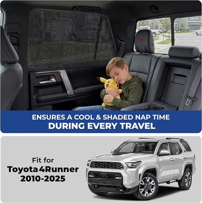 EcoNour Car Window Screen for Toyota 4 Runner (2010-2025) 2 Pack | Breathable Mesh Camping Window Covers | 100% Protection from Bugs, Mosquito & UV | Baby Safe Privacy Blackout Net | Car Accessories