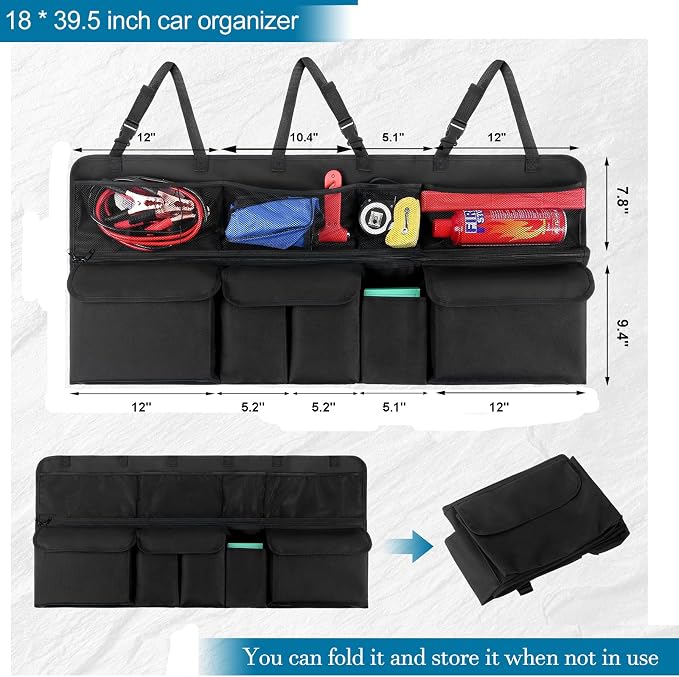 Car Trunk Organizer, Upgraded Version Expand Space Hanging Trunk Organizer with Adjustable Straps, Collapsible Waterproof Suv Trunk Organizers, Sturdy Space Saver Frees for SUV, Truck