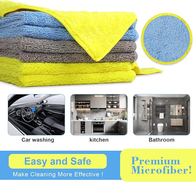 Car Wash Drying Towels, 450gsm Ultra-Thick Absorbent Lint-Free Extra Soft Microfiber Rags for Car Detailing, Interior & Exterior Cleaning Cloths, 16in x 16in - Microfiber, Mixed Colors, 6 Packs