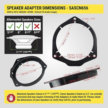 Scosche SASCN656 5.25-6.5” Speaker Adapters - Compatible with Select 2004-16 Nissan and Scion - Adapter for 5 1/4" to 6 1/2" Car Speakers - Sold in Pairs - Does Not Fit Oversize 6.5", 6.75" or 6X9"