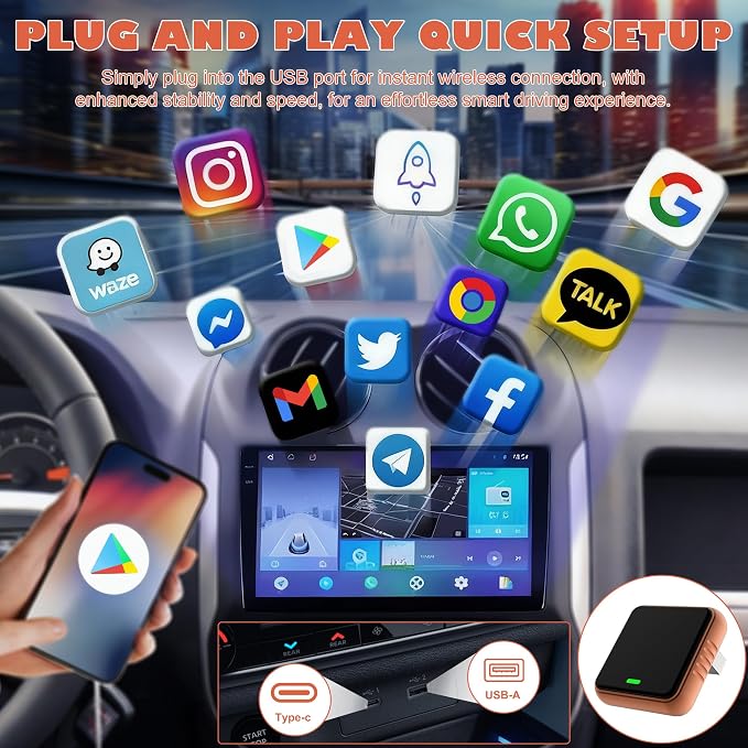 2026 CP030 Wireless CarPlay Adapter,5GHz USB&USB-C CarPlay Dongle,Plug&Play for 2016+ Wired CarPlay Cars,Aluminum Low Heat Auto Connect for iPhone iOS 10+
