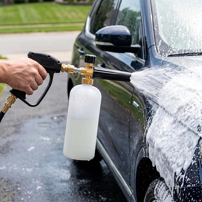 Fasmov Foam Cannon, Car Wash Pressure Washer Jet Wash 1/4" Quick Connector Adjustable Snow Foam Lance Foam Blaster, 1 Liter