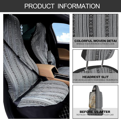 Frienda 14 Pcs Baja Car Seat Covers Full Set Multicolor Stripe Boho Print Steering Wheel Cover Seat Belt Cover Crystal Hanging Ornament Car Holders Fits (Vintage Style)